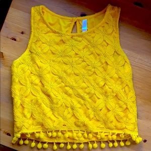 Yellow crop top w/ pompom border